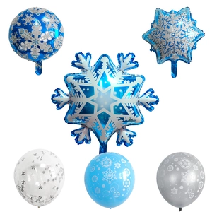 Blue and silver snowflake foil balloons set with confetti latex balloons for winter party