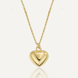 Minimalist 18K Gold Plated Brass Heart Pendant Necklace For Women Elegant Polished 3D Love Heart Shape Fashion Jewelry Necklace