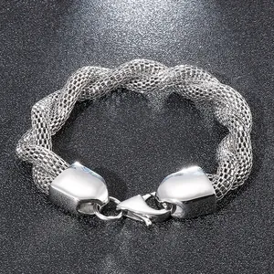 Minimalist silver stainless steel snake bone mesh chain bracelet with lobster clasp