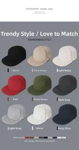 Flat brim hip-hop cap collection showing 9 solid colors with breathable laser-cut holes