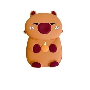 Cute Capybara silicone crossbody bag for kids with orange detail on white background