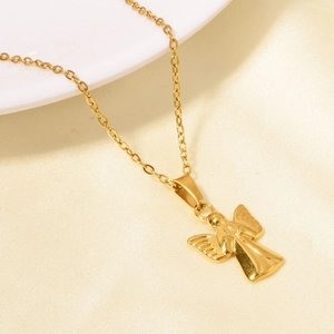 Angel Pendant Necklace 304 Stainless Steel 18K Gold Plated 3D Praying Angel Minimalist Jewelry For Men Women