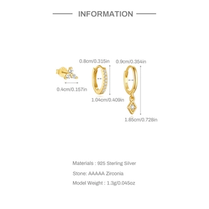 Detailed view of S925 sterling silver gold earrings set with AAAAA cubic zirconia