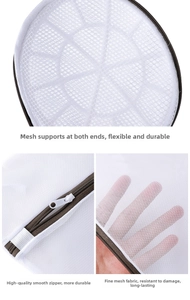 Close-up of fine mesh laundry bag with protective frame and smooth durable zipper