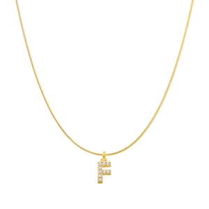 Collier élégant doré avec pendentif lettre F en zircons et chaîne serpent fine