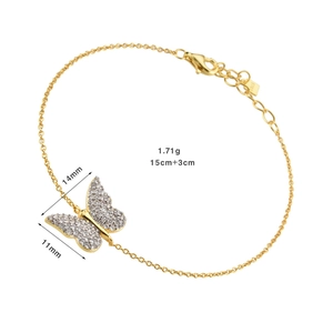 Detailed view of gold butterfly bracelet with dimensions and S925 sterling silver mark