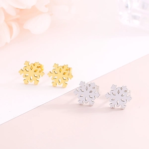 Elegant gold and silver snowflake stud earring set made of polished stainless steel