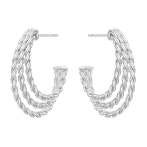Detailed view of silver twisted rope hoop earrings with minimalist geometric design