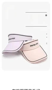 UPF 50+ UV protection sun visors in pink and purple with adjustable bands and black trim