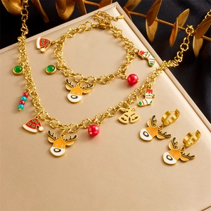 Gioielli Renna Di Natale In Acciaio Inossidabile Smalto Collana Bracciale Orecchini Cartone Animato Cappello Calze Campana Regalo