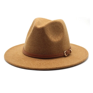 Chapeau Fedora Jazz classique en laine marron avec bord large et bande en cuir