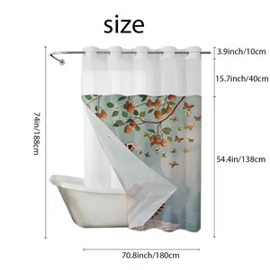 Detailed size chart for floral shower curtain showing 74 inch height and 70.8 inch width
