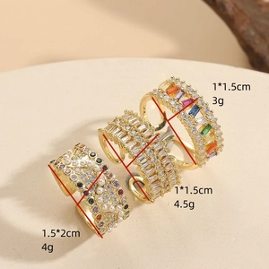 Three minimalist 14K gold plated open rings with cubic zirconia and pearl embellishments