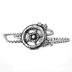 Vintage silver compass pendant necklace with ball chain for men and women on white background