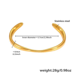 Macro detail of 18k gold plated stainless steel bracelet showing 5.7cm inner diameter size
