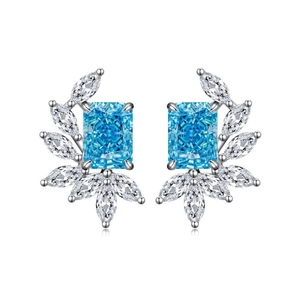 Orecchini a lobo in argento S925 con zircone blu ghiaccio e pietre taglio marquise