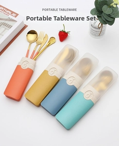 Portable stainless steel cutlery set with colorful cases and penguin decoration