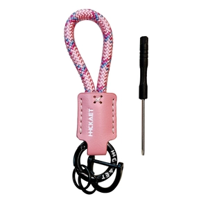 Rosa geflochtener Schlüsselanhänger aus PU-Leder mit Hufeisenschnalle und Schraubendreher.