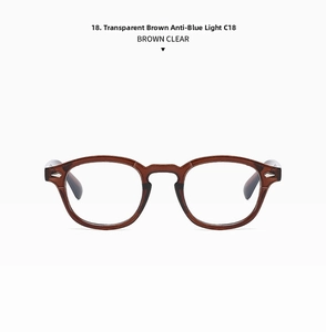 Front view of transparent brown Boston round frame blue light blocking glasses