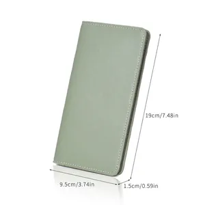 Slim RFID blocking long wallet for women in sage green PU leather with zipper buckle