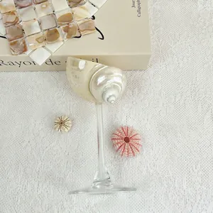 Handcrafted creative seashell wine glass art piece with natural mother of pearl luster