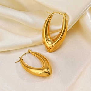 Orecchini ovali cavi in acciaio inossidabile placcato oro 18K stile vintage