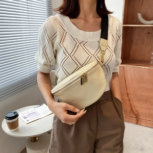 Women Waist Bag Litchi Grain PU Leather Chest Bag With Wide Adjustable Strap Double Gold Zippers Trendy Crossbody Pouch