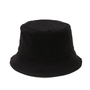 Classic black terry cloth bucket hat for men and women featuring soft textured material