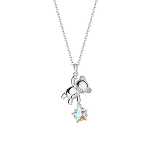 S925 sterling silver bear necklace featuring a colorful iridescent star pendant charm