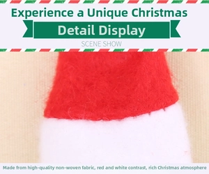 Close-up of mini red and white non-woven Christmas hat cutlery holders with felt texture