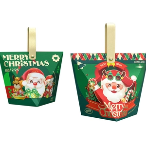 Christmas gift boxes with Santa Claus motifs and leather handles for holiday party treats