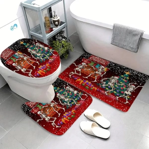 Christmas Nightmare skull theme 3-piece bathroom set with bath mat and toilet cover