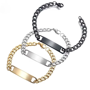 Classic stainless steel cuban link ID bracelets in black, silver, and gold finishes