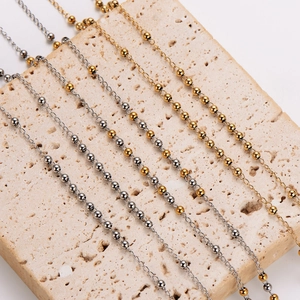 Elegant vintage stainless steel beaded ball chain necklaces in gold and silver finish