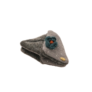 Fuzzy grey acrylic knit flower hair claw clip with vintage handmade floral accents