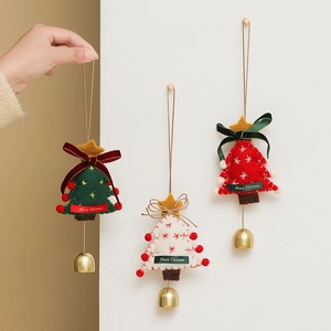 Christmas Ornaments Felt Hanging Xmas Tree Pendants With Metal Bells Bow Knots For Holiday Party Home Decor Gift