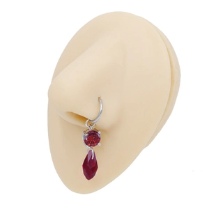 Anneau de nez en acier argenté avec zircon rouge et pendentif en forme de larme