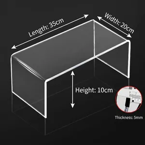 Close-up of 5mm thick clear acrylic U-shaped shelf with 35x20x10cm size dimensions