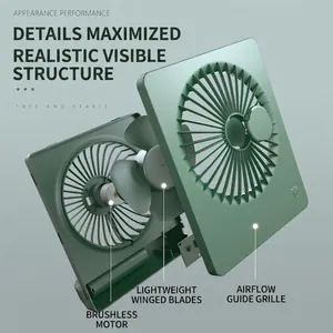 Portable USB desktop fan with brushless motor and three-leaf blade in Morandi green