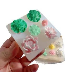 Translucent silicone mold for DIY resin lotus and leaf jewelry making with realistic texture