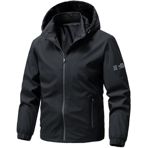 Uomo Giacca Antivento con Cappuccio Casual Full Zip Primavera Autunno Cappotto Tinta Unita Manica Lunga Esterno Capospalla