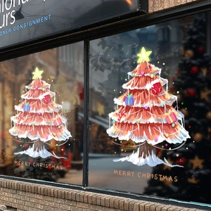 Christmas Tree Window Sticker Static Cling PVC Reusable Red Holiday Decor For Glass Door Showcase Double Sided Colorful