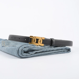 Ceinture femme réversible en cuir de vachette grainé avec boucle double anneau doré