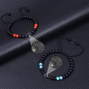 Coupled beaded bracelets with frosted stones and 100 languages I Love You projection stone