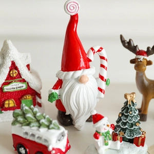 Ensemble de figurines de Noël en résine avec gnome, atelier, bus et renne