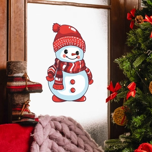 Festive snowman Christmas window stickers for glass decoration in cozy home scene