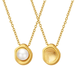 18K vergulde schelp parel hanger ketting met een minimalistische roestvrijstalen ketting