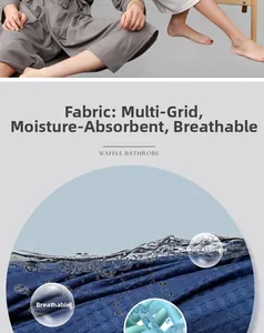 Detail showing breathable waffle fabric texture and moisture-wicking bathrobe material