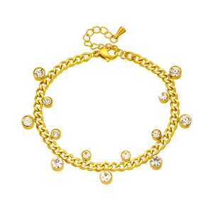 Minimalist gold chain bracelet with sparkling round zircons and adjustable lobster clasp