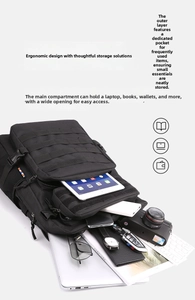 Internal layout of tactical outdoor backpack showing laptop and camera storage